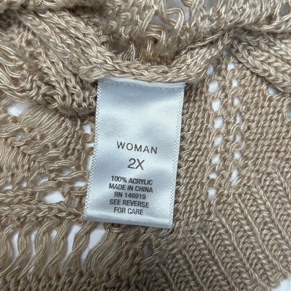 Roz & Ali Khaki Crochet Cardigan Sweater Plus Size 2X - Picture 5 of 6